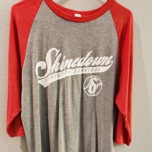 Anvil tri-blend 3/4 sleeve Shinedown Threat to Survival tour shirt, size L, grey